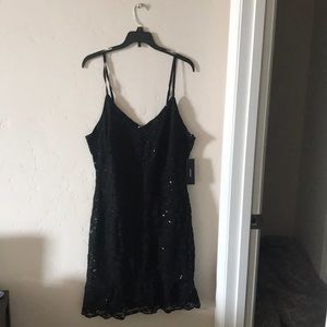 Lulus Just a Dream Black Lace Sequin Ruffled Dress